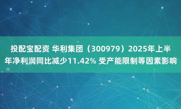 投配宝配资 华利集团（300979）2025年上半年净利润同比减少11.42% 受产能限制等因素影响